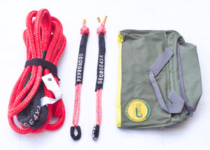 This kit includes 1pc*Kinetic Rope, 100% double braided Nylon 16mm*9m Breaking Strength: 5000kg 2pcs*Soft Shackles, designed with Black eye, Australian made Total length: 50cm Breaking Strength: 8500kg 1pc*Carry Bag 