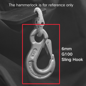 G100 6mm Sling Hook for Towing Chain / Trailer chain Eye Sling Hook: 6mm WLL 1,400kg, Breaking Force 5,600kg Can be used together with BOTH Chain 4177-25 (10mm) and 4177-35 (13mm). This lifting component suits a Trailer with an ATM up to 3700kg (perfectly with 2500kg and 3500kg).