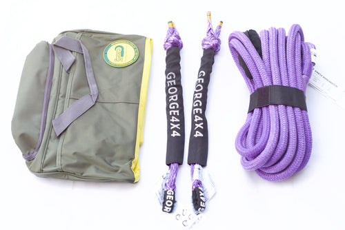 This kit includes 1pc*Kinetic Rope, 100% double braided Nylon 18mm*9m Breaking Strength: 7000kg 2pcs*Soft Shackles, designed with Black eye, Australian made Total length: 60cm Breaking Strength: 13300kg 1pc*Carry Bag