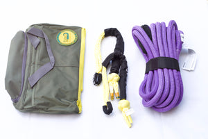 This kit includes 1pc*Kinetic Rope, 100% double braided Nylon 18mm*9m Breaking Strength: 7000kg 2pcs*Soft Shackles, designed with Black eye, Australian made Total length: 60cm Breaking Strength: 13300kg 1pc*Carry Bag