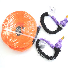 Load image into Gallery viewer, George4x4 Tow Strap Soft Shackle Combo This kit includes 1pc*Winch Extension Strap, Australian made Length: 9m Breaking Strength: 14000kg 2pcs*Soft Shackle, Australian made 65cm*15000kg (Orange/Purple diamond) DESCRIPTIONS:  Soft shackles are hand made and designed in Australia The Winch Extension Strap can be used as a long tree saver The combo can be used for winches of 25000lbs, 21000lb, 20000lbs, 17000lbs, 16000lbs, 13000lbs, 12000lbs, 11000lbs and 9500lbs.