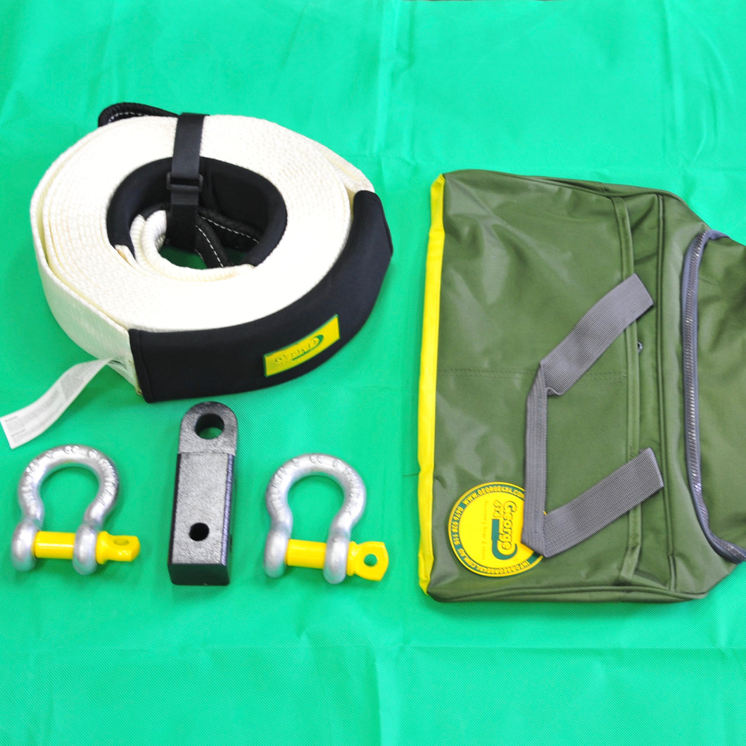 4WD Recovery kit: Snatch Strap + 2*Rated Shackles + Steel Hitch + Bag George4x4