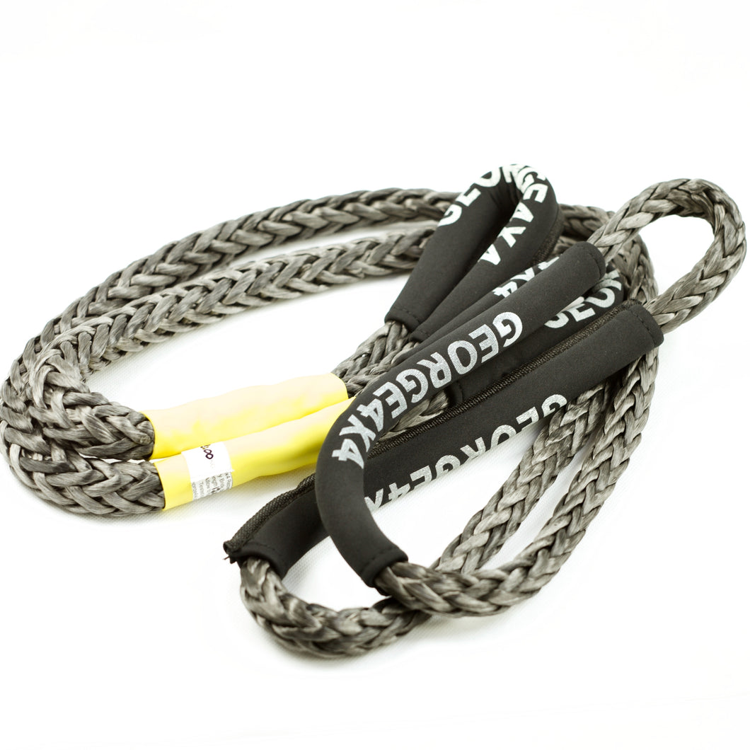 George4x4 Bridle Rope is constructed of a unique ultra-high molecular weight polyethylene material(UHMWPE), also known as Dyneema/Spectra. It is extremely high-strength and low-stretch. Description: UV resistant, waterproof and more durable Very light, can float in water Both ends have protective sleeves and one sliding sleeve on the middle Australian made, Australian tested Features: 12mm, Minimum Breaking force rated 13200kg