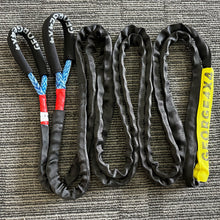 Load image into Gallery viewer, George4x4 Bridle Equaliser Rope Full Sheath This Bridle rope has been fully sheathed into one piece, can be used as a tree trunk protector and extension for kinetic rope or snatch strap. UV resistant, waterproof and more durable Very light, can float in water Both ends have protective sleeves and are fully sheathed Australian-made, Australian tested Features: 9mm, rated 8000kg 